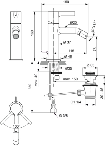 Ideal Standard JOY bidé csaptelep lefolyógarnitúrával, króm BC784AA