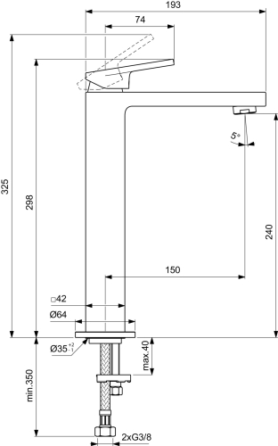 Ideal Standard EXTRA magasított mosdó csaptelep, silver storm BD507GN