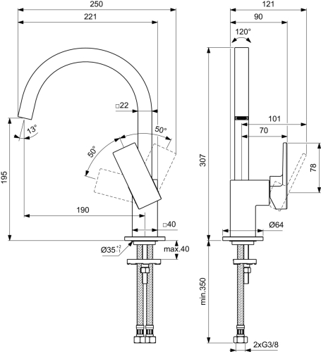 Ideal Standard EXTRA magasított mosdó csaptelep, szálcsiszolt arany BD505A2