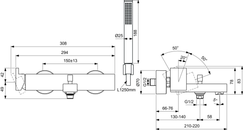 Ideal Standard EXTRA fali kádtöltő csaptelep zuhanyszettel, szálcsiszolt arany BD514A2