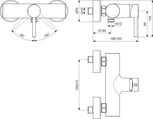 Ideal Standard CERALINE zuhany csaptelep, silk black BC200XG