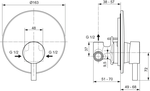 Ideal Standard CERALINE falsík alatti zuhany csaptelep beépítőkészlettel, króm A6940AA