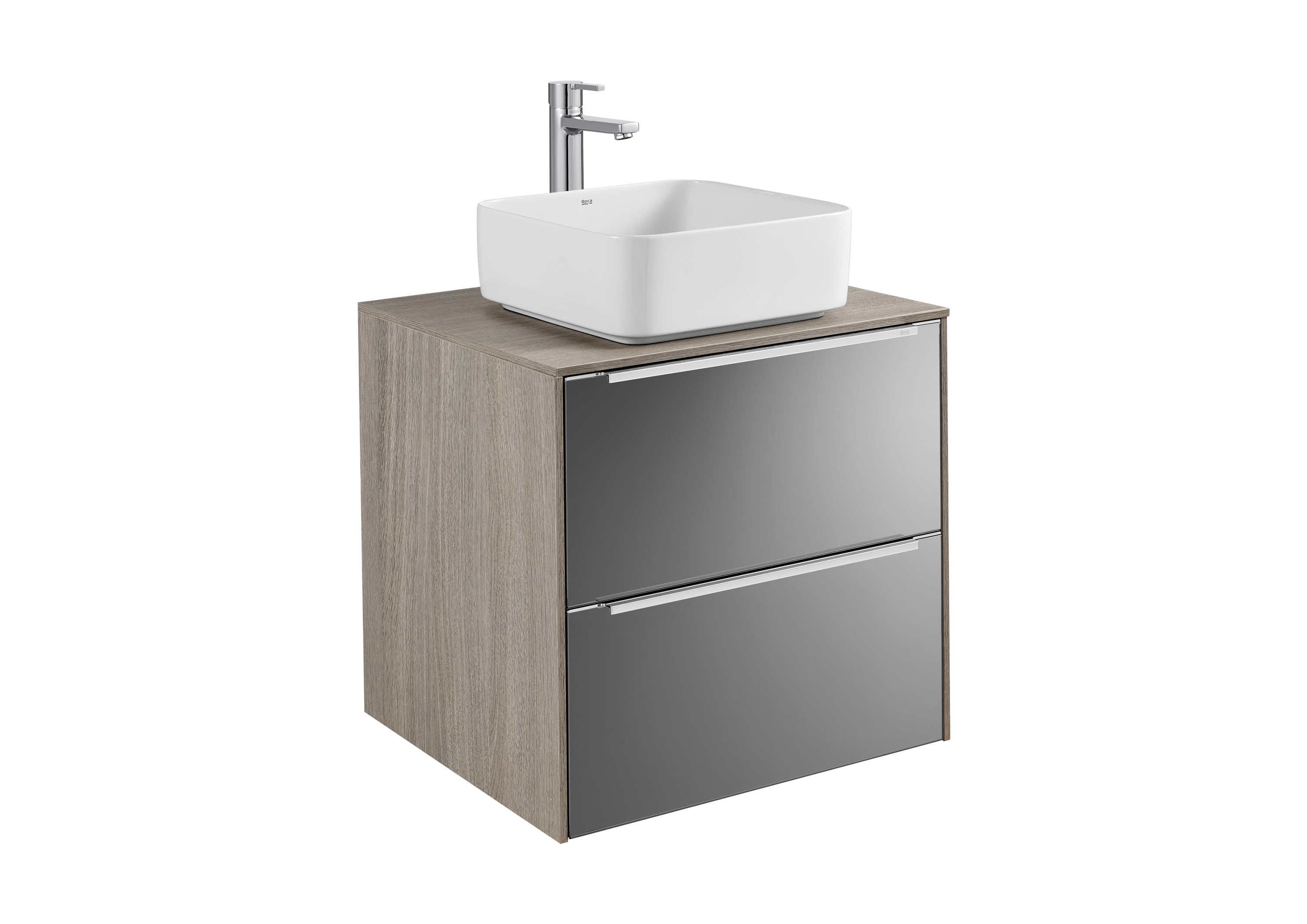 Roca Inspira alsószekrény 60x50 cm 2 fiókkal pultra ültethető mosdóhoz texturált városi tölgy/sötétített tükör A851079403