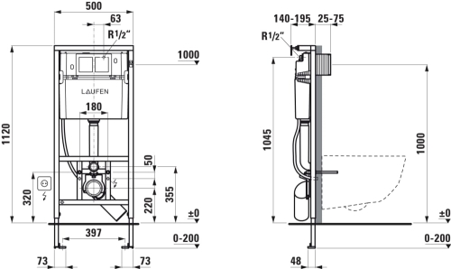 Laufen Riva okos wc szett, fehér wc csésze matt króm nyomólappal SZP-LA3, (H8206914000001, H8946660000001, H8956610070001)