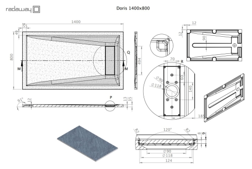 Radaway Doris F 140x80 szögletes öntöttmárvány zuhanytálca, szürke DF1480-52