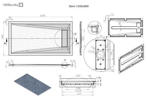 Radaway Doris F 150x80 szögletes öntöttmárvány zuhanytálca, fehér DF1580-53