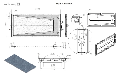 Radaway Doris F 170x80 szögletes öntöttmárvány zuhanytálca, fekete DF1780-54