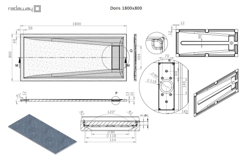 Radaway Doris F 180x80 szögletes öntöttmárvány zuhanytálca, fehér DF1880-53