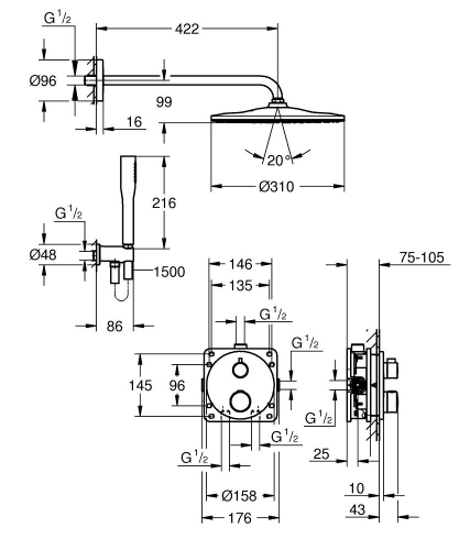 Grohe Grohtherm falsík alatti zuhanyrendszer Mono 310 fejzuhannyal 34869000