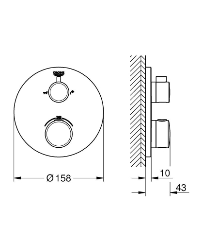 Grohe Grohtherm Termosztátos kád keverő 2 kimenethez, beépített elzáró/váltó szeleppel, matt fekete 1022102430