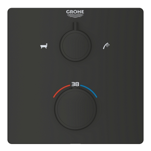 Grohe Grohtherm Termosztátos kád keverő 2 kimenethez, beépített elzáró/váltó szeleppel, matt fekete 1022112430