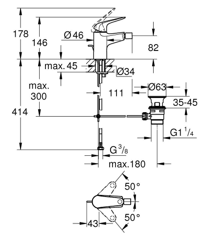 Grohe Euroeco egykaros bidécsaptelep, króm 23263001