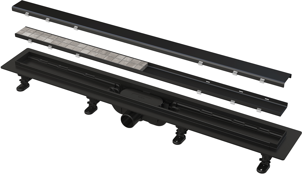 ALCA (Alcaplast) APZ19BLACK zuhanyfolyóka peremmel kétoldalú ráccsal, matt fekete APZ19BLACK-650