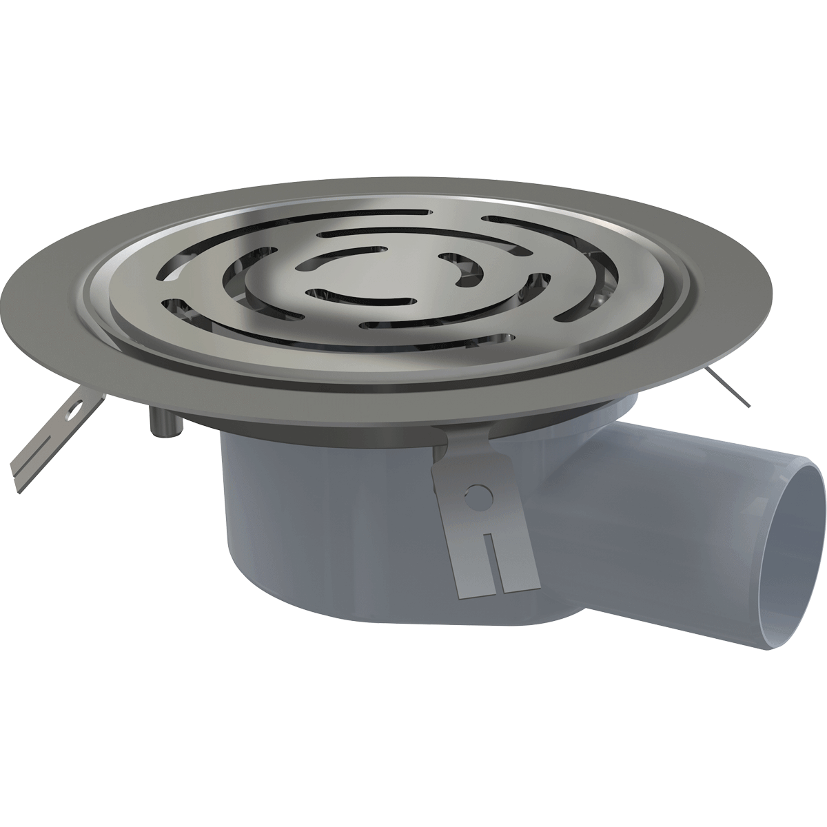 ALCA (Alcaplast) Padlóösszefolyó 105×105/50 mm vízszintes, rozsdamentes rács, rozsdamentes szigetelés rögzítő karima a 2.szintű szigeteléshez, kombinált SMART bűzzár APV3513