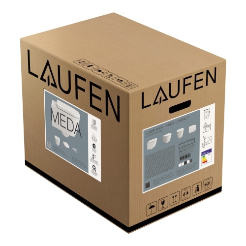 Laufen Meda kompakt Silent Flush öblítőperem nélküli fali wc lassú záródású ülőkével szett, fehér LCC felülettel H8661134000001