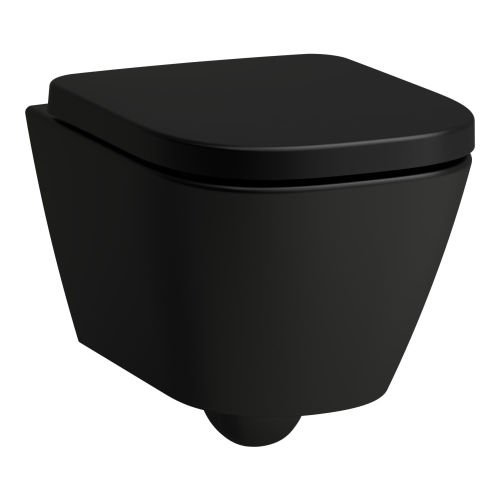 Laufen Meda kompakt Silent Flush öblítőperem nélküli fali wc lassú záródású ülőkével szett, matt fekete H8661137160001