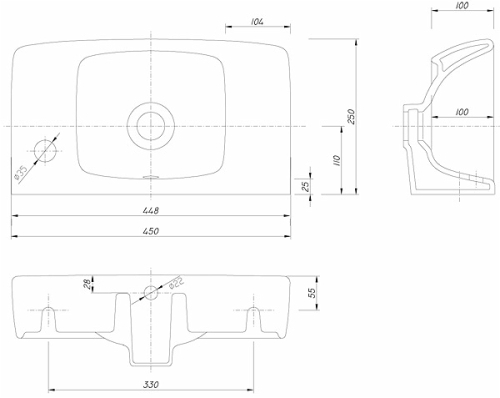 Geberit Selnova Square 45x25 cm kézmosó szögletes jobb oldali csaplyukkal 500.318.01.5