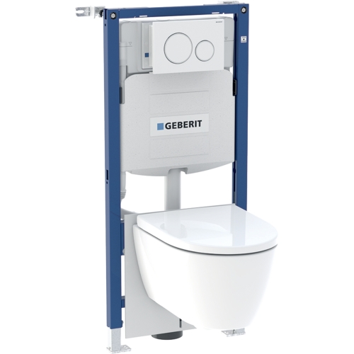 Geberit Duofix fali WC-szerelőelem készlet, 112 cm, Sigma 12 cm-es falsík alatti öblítőtartállyal, Sigma20 működtetőlap és iCon fali WC Rimfree 118.404.11.2