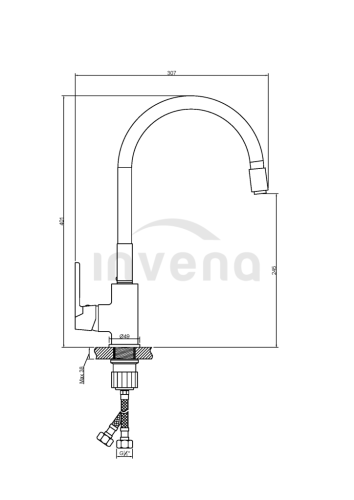 Invena HULA PLUS konyhai csaptelep, flexibilis kifolyócsővel, matt fekete BZ-32-P04-C