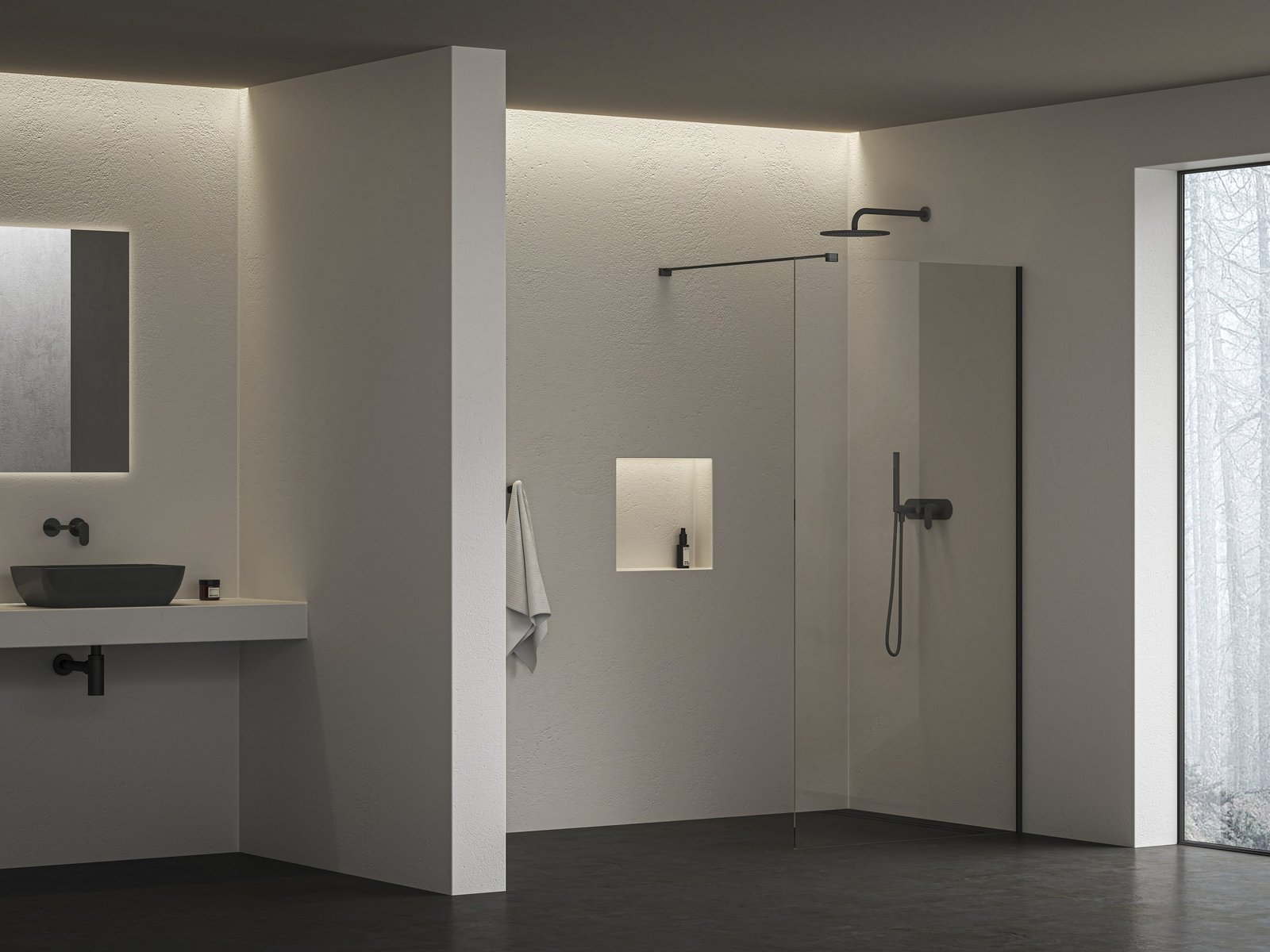 Ravak Air Wall 100 cm Walk-In zuhanyfal Transparent üveggel, fekete GW9WA0300Z1C