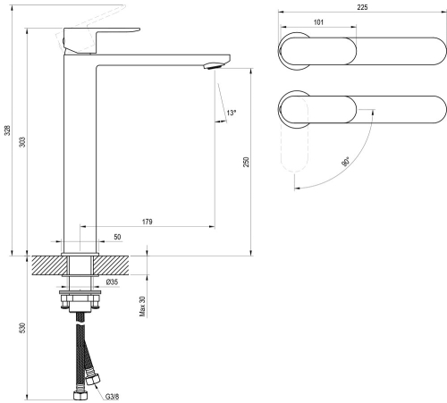 Ravak Chrome II 015.21BL mosdócsaptelep leeresztő nélkül BeCool, 300 mm, matt fekete X070461