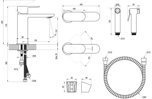 Ravak Chrome II 112.20BL álló mosdócsaptelep bidézuhannyal, leeresztő nélkül, matt fekete X070462