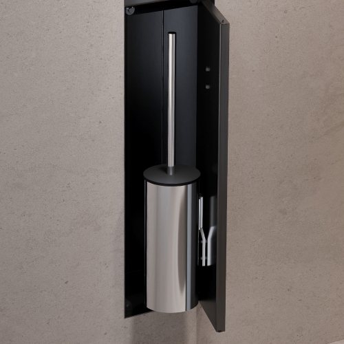 Hansgrohe XtraStoris Rock falba süllyesztett WC kefe tartó WC papír tartóval és csempézhető ajtóval, matt fekete 56062670