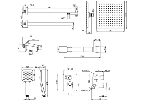 Invena MIDNIGHT falsík alatti zuhanyrendszer, PVD fekete-rózsa arany BS-35-014-V