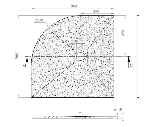 Radaway Kios A 90x90 cm íves zuhanytálca, fehér KA9090-53