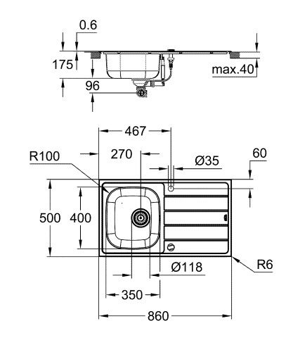 Grohe K200 mosogatótálca csepegtetővel, rozsdamentes acél 31552SD1