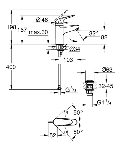 Grohe Swift egykaros mosdócsaptelep gyerekzárral klikk-klakkos leeresztővel S-es méret 24319001