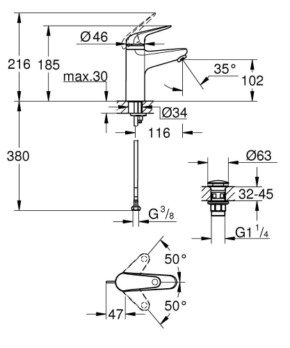 Grohe Swift egykaros mosdócsaptelep gyerekzárral klikk-klakkos leeresztővel S-es méret 24327001