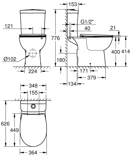 Grohe Bau Ceramic perem nélküli hátsó kifolyású monoblokkos wc komplett szett 39942000