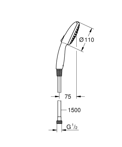 Grohe Vitalio Start 110 kézi zuhany gégecsővel 2 funkciós 5,6 l/perc, króm 2696010E