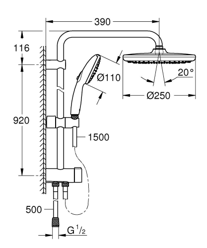 Grohe Vitalio Start System 250 Flex zuhanyrendszer diverterrel 26989001