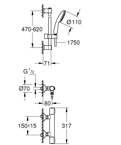 Grohe Precision Flow termosztátos zuhanycsaptelep zuhanyszettel, króm 34800001