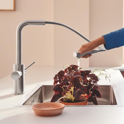 GROHE Blue Pure Minta egykaros mosogató csaptelep vízszűrő funkcióval kihúzható gyöngyöztetővel supersteel 30601DC0