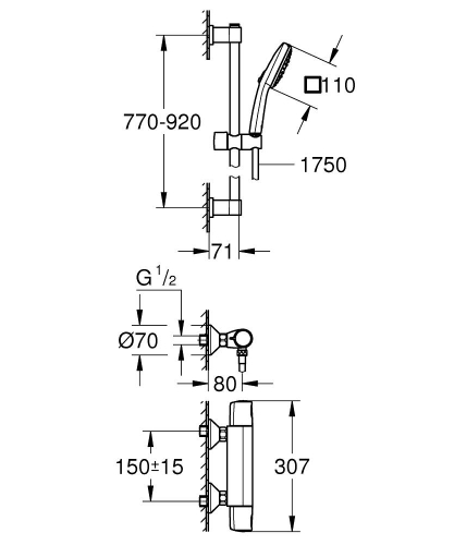 Grohe Precision Trend termosztátos zuhanycsaptelep zuhanyszettel, króm 34855003