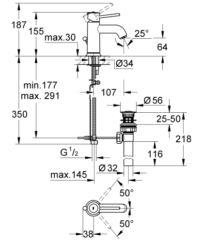 Grohe BauClassic egykaros mosdócsaptelep leeresztővel, króm 32862000