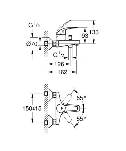 Grohe BauCurve egykaros kádcsaptelep, króm 23599000