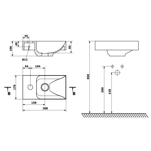 Sapho PICCOLINO 31x17 cm balos betonmosdó, sárga PK30022