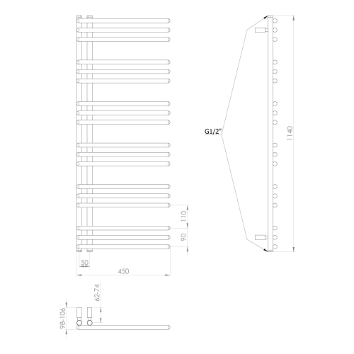 Sapho POSEIDON 450x1140 mm fürdőszobai radiátor, fehér PS411