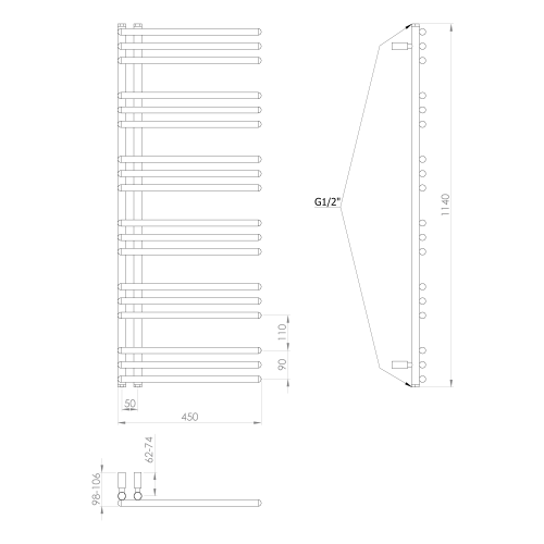 Sapho POSEIDON 450x1140 mm fürdőszobai radiátor, matt fekete PS411B