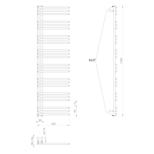 Sapho POSEIDON 450x1540 mm fürdőszobai radiátor, matt fekete PS415B