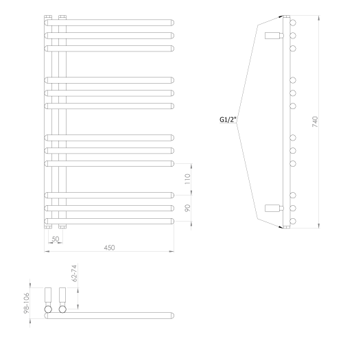 Sapho POSEIDON 450x740 mm fürdőszobai radiátor, fehér PS474