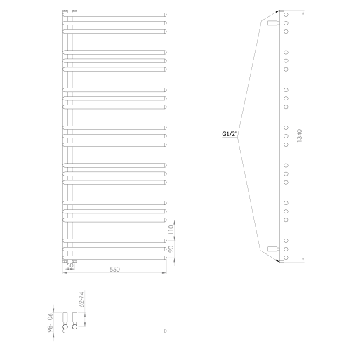 Sapho POSEIDON 550x1340 mm fürdőszobai radiátor, matt fekete PS513B