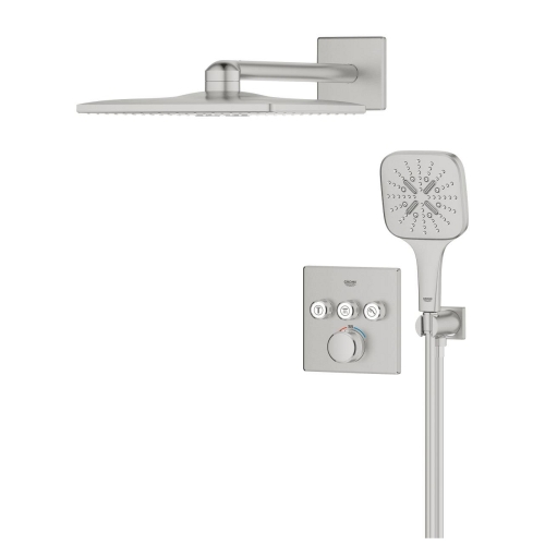 Grohe Grohtherm SmartControl falsík alatt zuhanyrendszer Rainshower SmartActive 310 Cube fejzuhannyal, supersteel 34864DC0