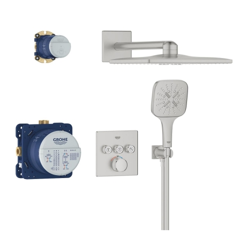 Grohe Grohtherm SmartControl falsík alatt zuhanyrendszer Rainshower SmartActive 310 Cube fejzuhannyal, supersteel 34864DC0