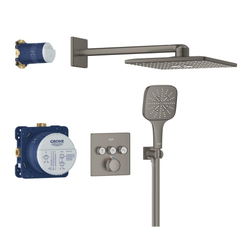 Grohe Grohtherm SmartControl falsík alatt zuhanyrendszer Rainshower SmartActive 310 Cube fejzuhannyal, Brushed Hard Graphite 34864AL0