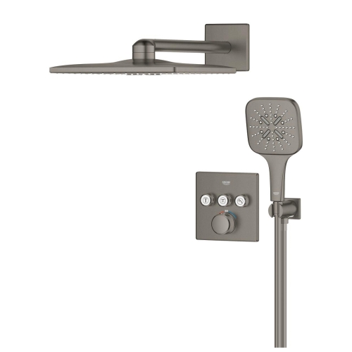 Grohe Grohtherm SmartControl falsík alatt zuhanyrendszer Rainshower SmartActive 310 Cube fejzuhannyal, Brushed Hard Graphite 34864AL0